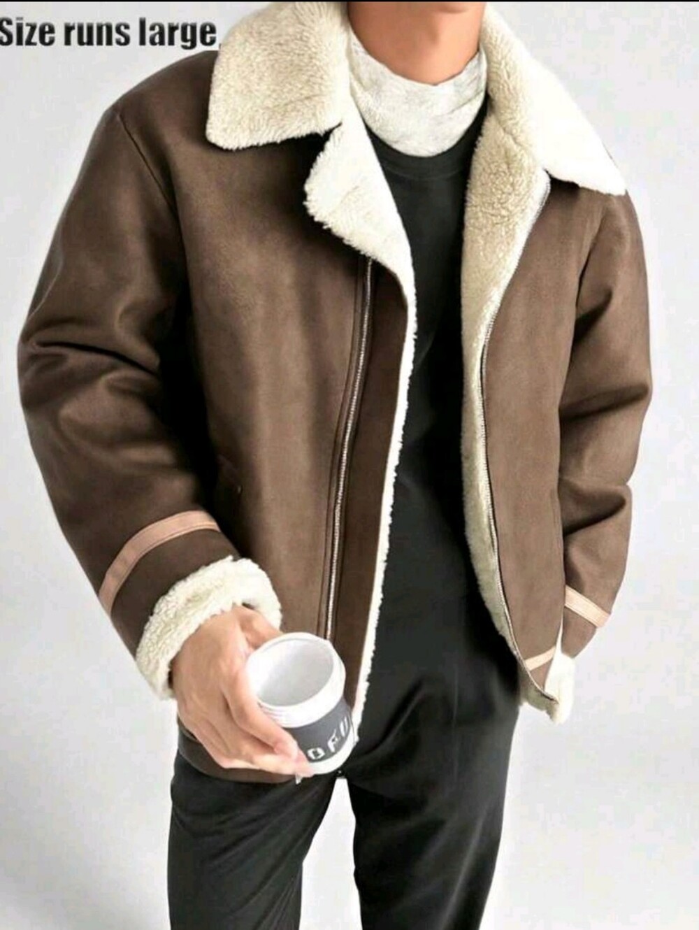 Men's Brown Shearling-Lined Aviator Jacket